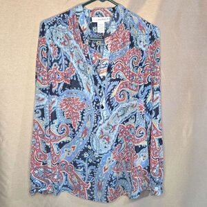 Sag Harbor, Cobalt, Red, Cream, White, Top, Size: M